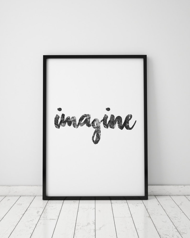 Inspirational poster Imagine Typography art, Motivational print, Typographic print, Black and White, INSTANT DOWNLOAD image 2