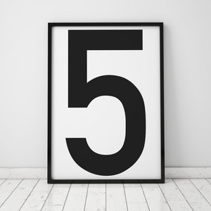 Number 5 Modern Typography Art Print - Instant Download