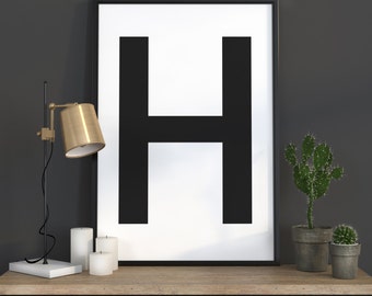 H Letter Print, Initial Wall Art, Scandinavian Art, Scandinavian Poster, Initial Poster H Letter Poster, H Letter Print, INSTANT DOWNLOAD