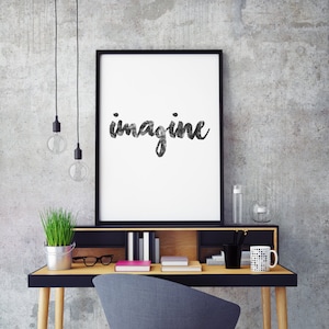 Inspirational poster Imagine Typography art, Motivational print, Typographic print, Black and White, INSTANT DOWNLOAD image 1