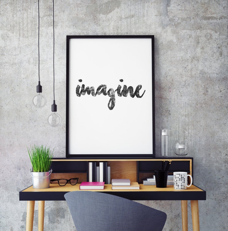 Inspirational poster Imagine Typography art, Motivational print, Typographic print, Black and White, INSTANT DOWNLOAD image 1