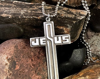 Handmade Sterling Silver Jesus Cross Pendant Necklace
