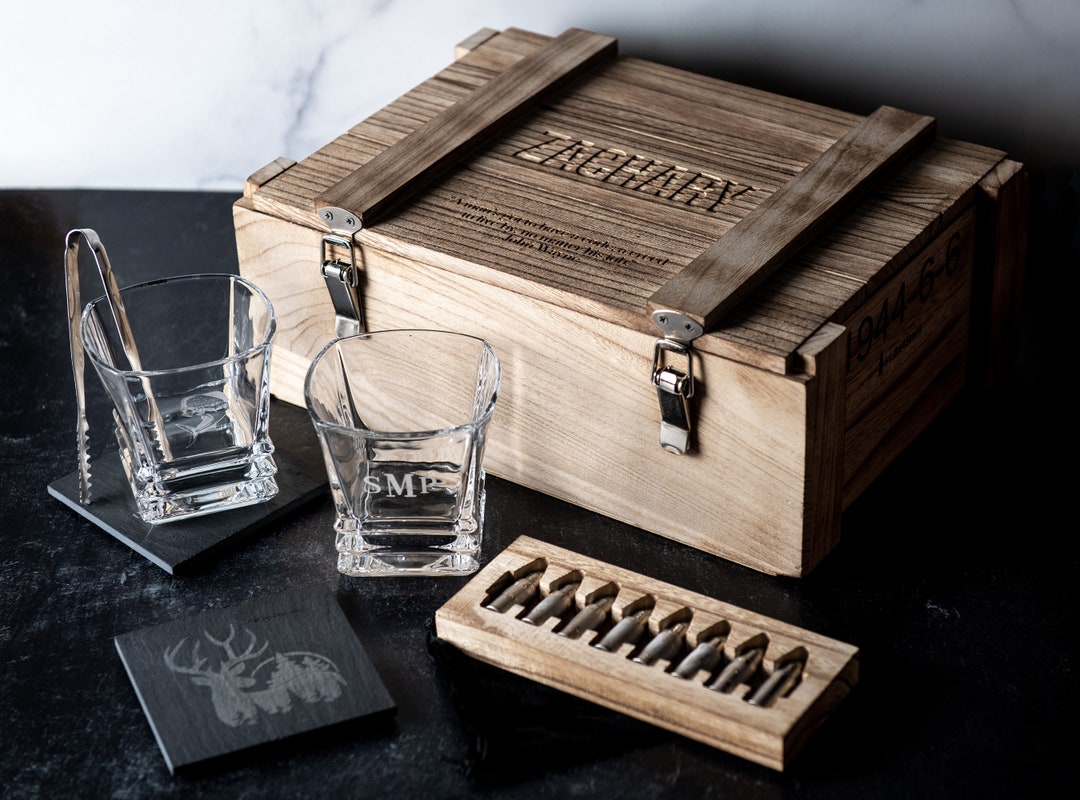 Personalized Wedding Gift, Whiskey Box Gift Set for Him, Engraved Whiskey Glasses, 8 Whiskey ...
