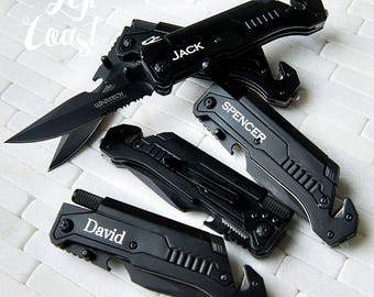 Cuchillo y multiherramienta 6 en 1 personalizado y grabado de Left Coast Original