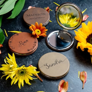 Personalized Compact Pocket Mirror - Vegan Leather