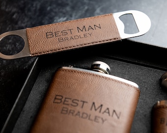 Personalized Flask Set With Shot Glasses, Bottle Opener, and Funnel - Vegan Leather