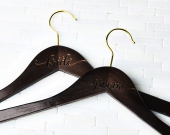 Wedding Dress Hangers Personalized Calligraphy Bride Bridesmaid Gift for the Couple Matron Engraved Wood