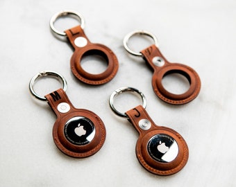 Leather AirTag Holder Personalized Keychain