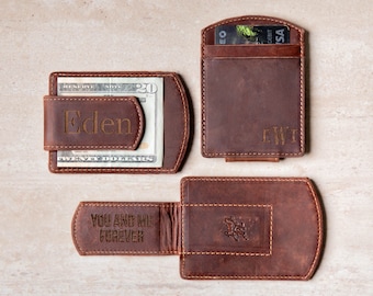 Super Slim Personalized Leather Magnetic Money Clip by Left Coast Original