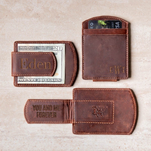 Super Slim Personalized Leather Magnetic Money Clip by Left Coast Original