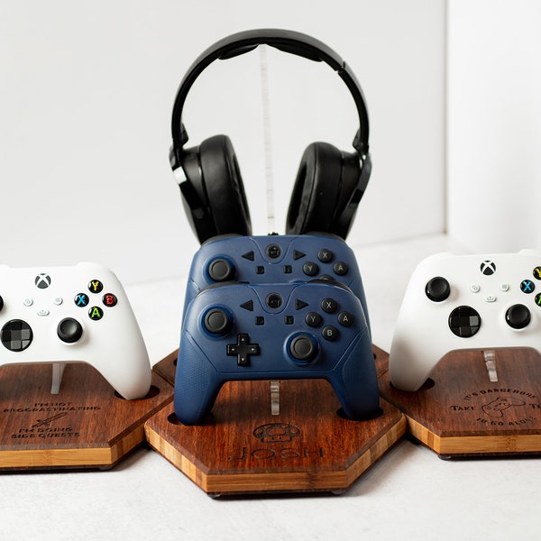 Personalized Wood Stand and Charging Station Gaming Controllers - Gift for Gamers
