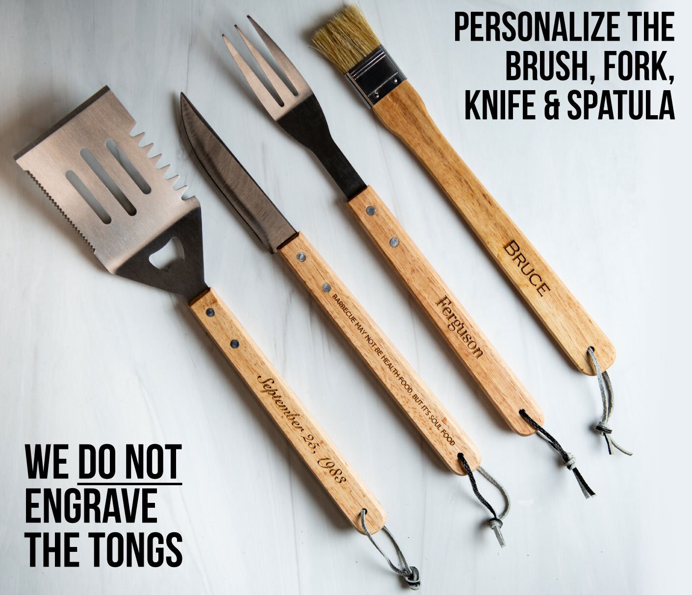 Personalized Complete BBQ Grill Tool Kit Set With Wood Case - Custom Engraving