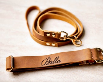 Pup of Honor - Collar de cuero desgastado personalizado con hebilla de metal y correa opcional