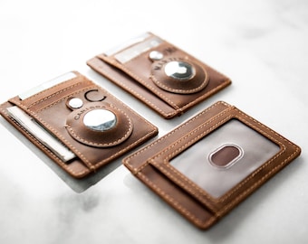 Cartera de cuero con ventana de identificación transparente para Apple AirTag