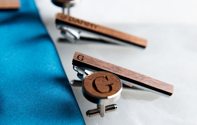 Personalized Wedding Cufflinks and Tie Clip Gift Box Set, Groomsmen Gift Set image 6