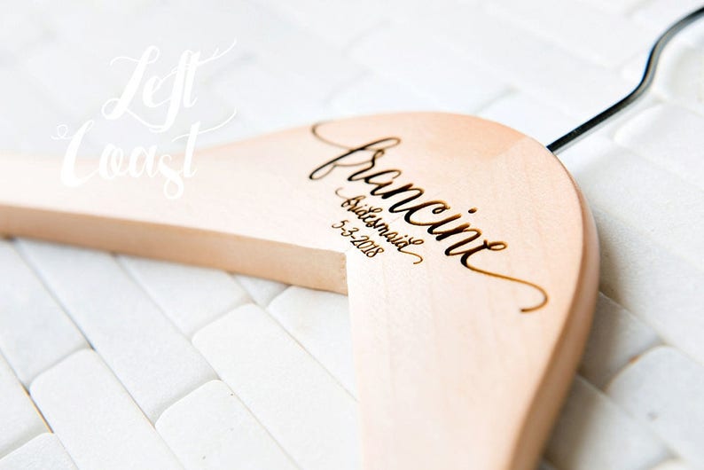 Wedding Dress Hangers Personalized Calligraphy Bride Bridesmaid Gift for the Couple Matron Engraved image 1