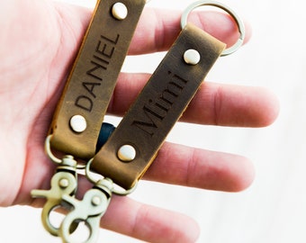 Personalized, Engraved Distressed Leather Keychain The St. Augustine by Left Coast Original