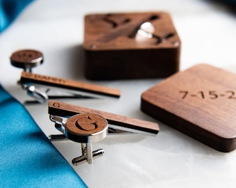 Personalized Wedding Cufflinks and Tie Clip Gift Box Set, Groomsmen Gift Set