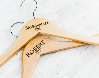Wedding Dress Hangers Personalized Calligraphy Bride Bridesmaid Gift for the Couple Matron Engraved Wood