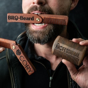 Personalized Beard Comb Custom Engraved Flat or Folding Design Available image 3