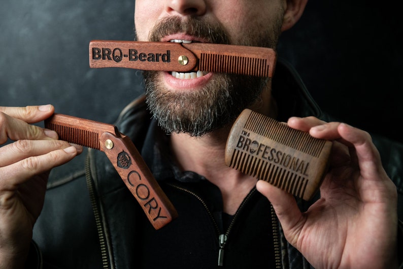 Personalized Beard Comb Custom Engraved Flat or Folding Design Available image 3