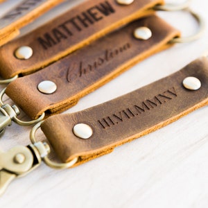 Personalized, Engraved Distressed Leather Keychain The St. Augustine by Left Coast Original