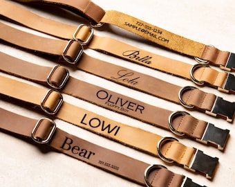 Pup of Honor - Collar de cuero desgastado personalizado con hebilla de metal y correa opcional