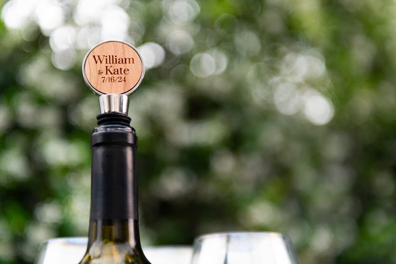Personalized Circle Metal Wine Bottle Stoppers, Wedding Favors by Left Coast Original image 9