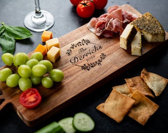 Personalized Acacia Handle Cutting Board - Serving Tray Charcuterie