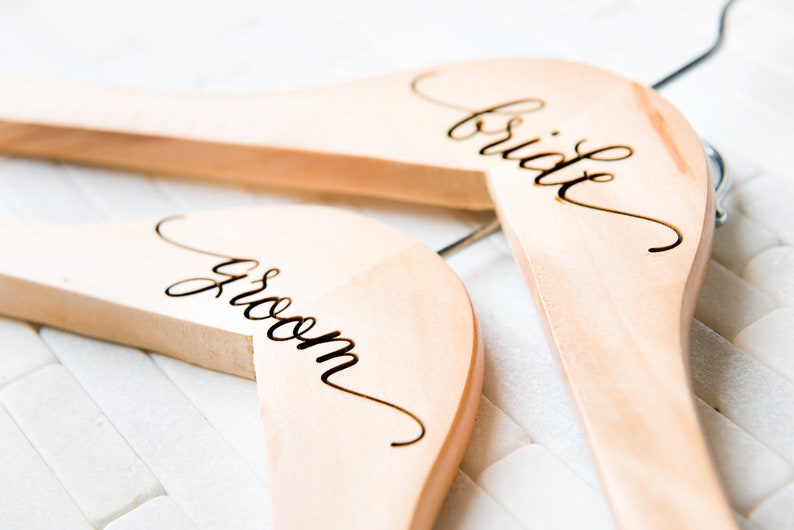 Personalized Wedding Dress Hangers Calligraphy Bride Bridesmaid Groomsman Gift for Couple Matron Maid of Honor Engraved Black Friday Sale image 7