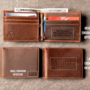 Cartera de cuero desgastado personalizada y delgada La billetera Key Largo de Left Coast Original Engrave Both Sides