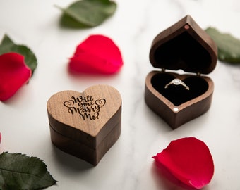 Personalized Wood Ring Box, Engraved for Proposal Wedding and Bride - 3 Styles Available