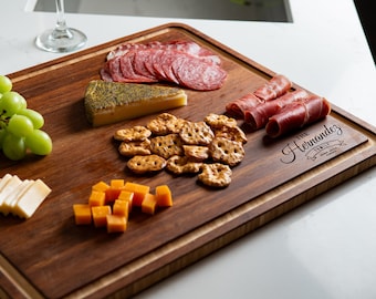 Personalized Wood Cutting Board With Juice Groove • Wedding and Anniversary Gift • Family Name Date