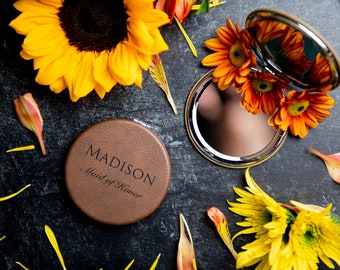 Personalized Compact Pocket Mirror - Vegan Leather