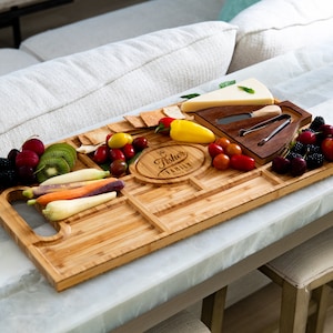 Personalized Charcuterie Board with Handles and Utensil Holder