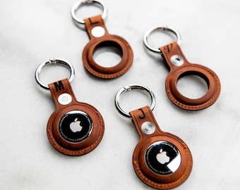 Leather AirTag Holder Personalized Keychain