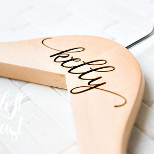 Wedding Dress Hangers Personalized Calligraphy Bride Bridesmaid Gift for the Couple Matron Engraved Blonde