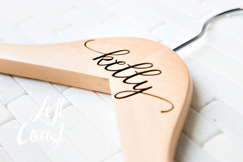 Wedding Dress Hangers Personalized Calligraphy Bride Bridesmaid Gift for the Couple Matron Engraved Blonde