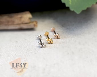 Tiny Beads Delicate Thin 20g / 0.8mm Threadless Push In Quad Beads Steel Silver Gold Rose Gold Labret Tragus Stud Helix / Conch Stud Earring