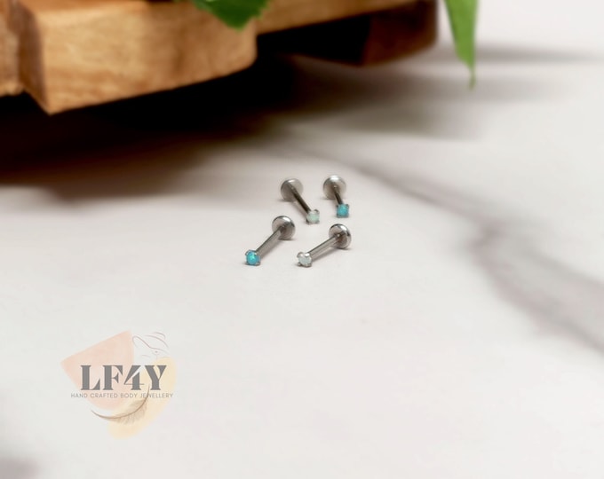 Delicate 20g / 0.8mm Threadless Push In Tiny 1.5mm Ocean Opal Stone Steel Silver 6mm Cartilage Labret Tragus Stud Helix / Conch Stud Earring