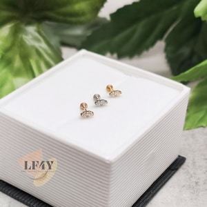 Delicato sottile 20 g / 0,8 mm senza filettatura Push In minuscolo 1,5 mm Due gemme CZ Acciaio Argento Oro Oro rosa Labret Tragus Stud Helix / Conch Stud Orecchino