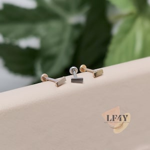 Tiny Rectangle Shape Shiny 20g / 0.8mm Threadless Push In Labret Steel Silver Gold Tragus Stud / Helix / Conch Stud Earring / Cartilage Stud