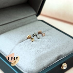 6mm Star 18G / 1mm Thick 6mm 1/4" Wide 18g Internally Threaded Dainty Star Labret Stainless Steel Gold Earring Helix Tragus Cartilage Stud