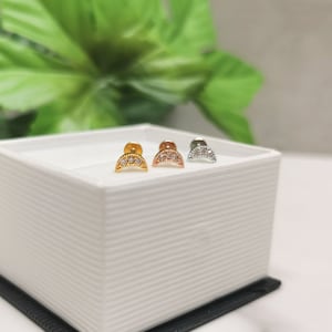 16g Internally Threaded Sparkly 3 Clear Gem CZ Crescent Moon Stud Cartilage, Tragus, Helix Stud, Steel / Gold / Rose Gold, Flat Back Earring