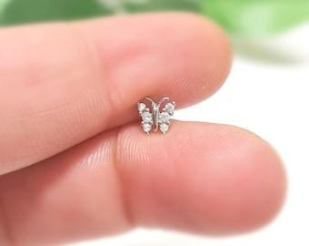 Butterfly Cartilage Earring: CZ Gem, Internally Threaded, Steel Helix Stud