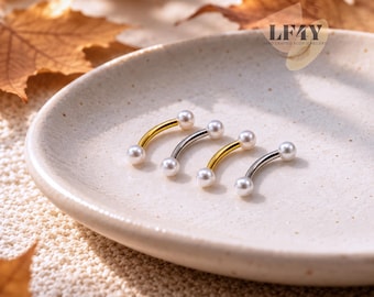 White Pearl Curved Barbell: 16g Surgical Steel Eyebrow/Tragus, Cartilage, Banana Bar Piercing