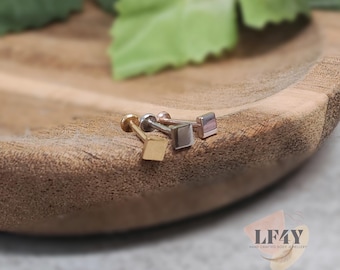 Tiny Square Push In Labret Stud: 20G Threadless Helix, Tragus, Conch, Cartilage Earrings