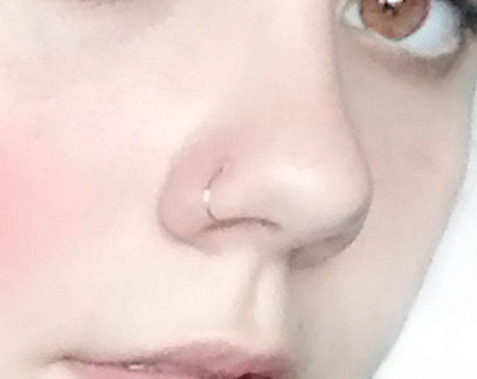 Delicate, Tiny, Fake Clip On, Nose Hoop, Ring, Stud, 925 Sterling Silver, Gold, Thin, Small, 0.5 mm Thick, No Piercing Needed.