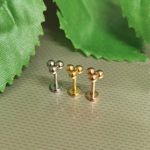 2.5mm Each Ball 18G / 1mm Thick 6mm 1/4" Wide 18g Internally Threaded Trinity Labret Steel / Gold / Rose Gold Earring Helix Tragus Cartilage