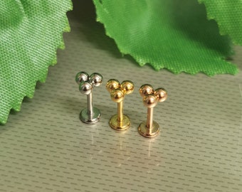 2.5mm Each Ball 18G / 1mm Thick 6mm 1/4" Wide 18g Internally Threaded Trinity Labret Steel / Gold / Rose Gold Earring Helix Tragus Cartilage